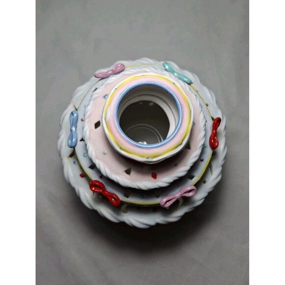 Retired PartyLite Celebration Cake Tealight Candle Holder Ceramic 7.5" - Picture 2 of 10